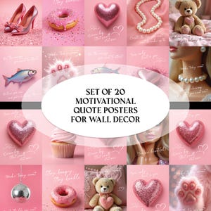 Pink Aesthetic Motivational Poster Set – 20 Printable Inspirational Quotes for Girls Room, Office, Wall Art Decor – JPG Digital Download