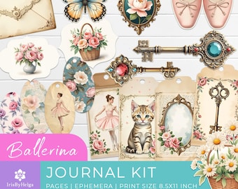 Vintage Ballerina Junk Journal Kit | Printable Letter Size Pages for DIY Crafting and Journaling