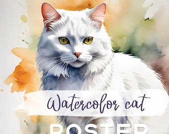 Weiße Katze Aquarell Kunstdruck: Gemütliches Feline Poster (Digitaler Download)