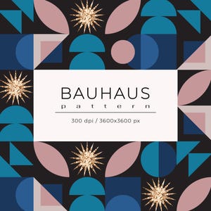 Pastelowy Bauhaus Geometryczny Wzór – Abstrakcyjna Różowo-Niebieska Minimalistyczna Sztuka Cyfrowa | Pliki JPG i TIFF do Wydruków, Kart i Projektów Projektowych