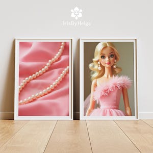 Impresiones artísticas de moda glam: Collar de perlas, muñeca rubia (Descarga digital JPG) imagen 1