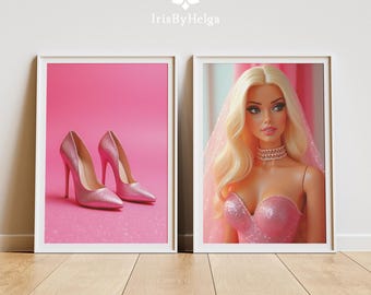 Conjunto de estampados de muñeca glamurosa y tacones brillantes: Decoración de habitación para chica de moda (Descarga digital)