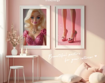Glam Doll & Heels Fashion Print Set: Pink Girl's Room Decor (Digital Download