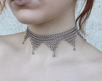 Stainless Steel Chainmail Choker with Ball Pendants