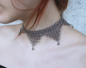 Stainless Steel Chainmail Choker with Ball Pendants