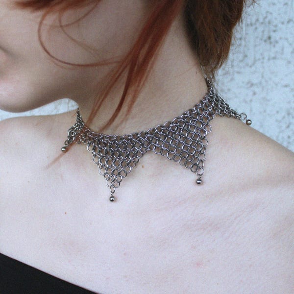 Stainless Steel Chainmail Choker with Ball Pendants