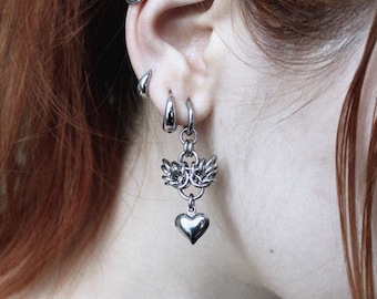 Chainmail heart earrings, handmade stainless steel earrings.