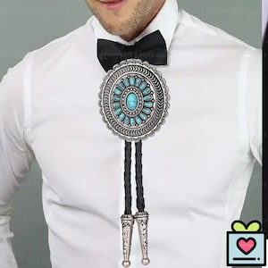 Handmade Turquoise Bolo Tie, Leather Rope Turquoise Bolo Tie, Cowboy Necktie Mens Necklace, Groomsmen Asking Gifts, Best Man&#39;s Gift For Him