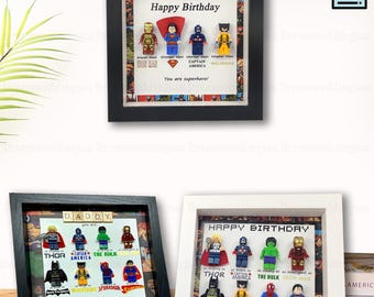 Vaderdag superheld frame, gepersonaliseerd cadeau, handgemaakte dooslijst aanwezig vader vader opa echtgenoot superheld cadeau, geschenken van dochter