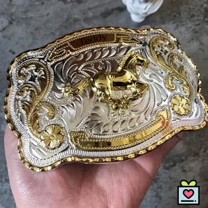 Personalized Gold & Silver Belt Buckle, Vintage, Custom Rodeo Prize, Western Equestrian Style Belt Closure for Men and Women, Engraved Gift