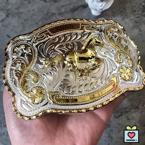 Personalized Gold & Silver Belt Buckle, Vintage, Custom Rodeo Prize, Western Equestrian Style Belt Closure for Men and Women, Engraved Gift