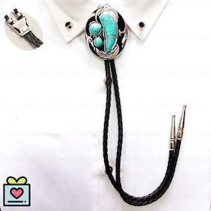 Handmade Turquoise Bolo Tie, Leather Rope Turquoise Bolo Tie, Cowboy Necktie Mens Necklace, Groomsmen Asking Gifts, Gift For Him, Best Gifts