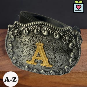 Handcrafted Monogram Western Cowboy Belt Buckle, Large Size 26 Letters Belt Buckle, Vintage Rugged Leather Belt Clasp, Rustic Western Style