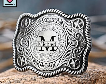 Fibbia per cintura western personalizzata, fibbia per cintura da uomo personalizzata, fibbia per cintura con monogramma, regalo per lo sposo, fibbia da cowboy incisa, regalo di compleanno