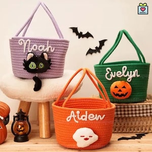 Halloween Treat Bag, Custom Halloween Basket, Halloween Tote, Halloween Trick or Treat Basket, Halloween Party Decoration, Gift for Kid