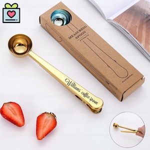 Custom Coffee Scoop and Clip, Personalized Engraved Coffee Measuring Spoon, Custom Coffee Lover&#39;s Gift,Coffee Bag Clip,Gift For Coffee Lover