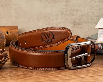Personalisierter echter Ledergürtel mit Schnalle, Vintage Herrengürtel, handgefertigter benutzerdefinierter Gürtel für ihn, Geschenk für Ehemann, personalisiertes Geschenk für Männer