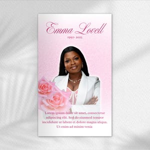 pink funeral card Memorial prayer card funeral poem funeral prayer card obituary template for women Celebration of Life Funeral favors