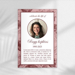 Red funeral card editable funeral prayer card funeral favors obituary card template floral funeral cards Celebration of Life funeral poem