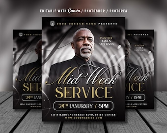 Wochenarbeits-Service-Kirchen-Flyer: Bibelarbeits- und Gebetsnacht-Flyer (Canva & Photoshop bearbeitbare Vorlage)