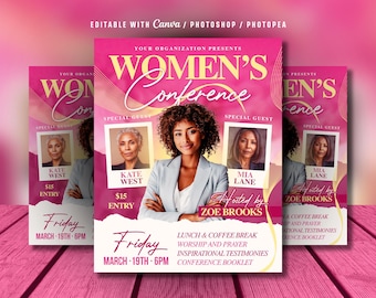 Editable Womens Conference Flyer: Empowerment Event, Church Flyer Template (Canva, PSD File, Digital Download)