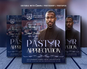 Pastor Appreciation Church Flyer Template: Church Anniversary, Celebration Design (Canva, PSD File, Digital Download)