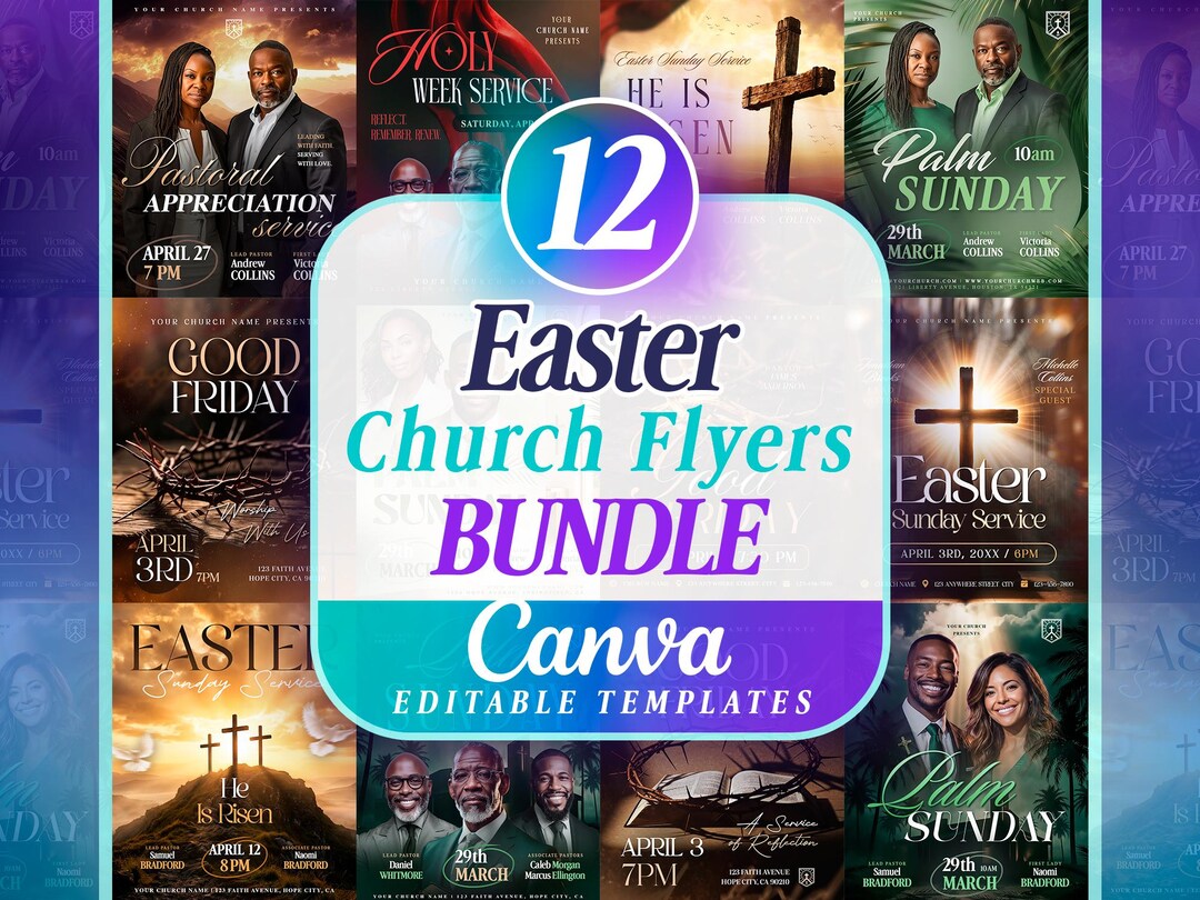 Spring Sunday Service Flyer 12 Bundle Easter Church Flyers: Sunday Service, Good Friday, Palm ...