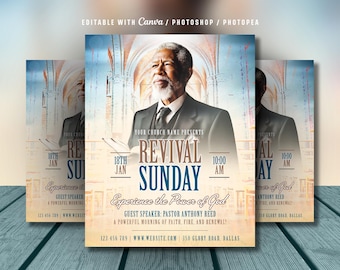 Editable Church Revival Flyer: Worship Event Template (Canva & Photoshop PSD, Digital Download)