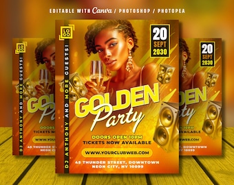 Plantilla de volante para fiesta del Golden Club: editable en Canva y Photoshop