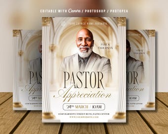 Pastor Appreciation Flyer: Church Anniversary Honor Service Template (Canva & PSD Editable)