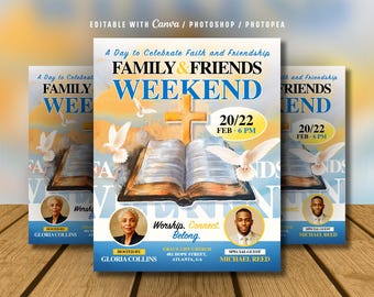 Editable Family and Friends Day Church Flyer: Sunday Weekend Celebration (Canva, Photoshop, Digital Download)