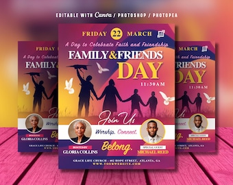 Editable Family and Friends Day Church Flyer: Friendship Celebration (Canva, PSD File, Digital Download)