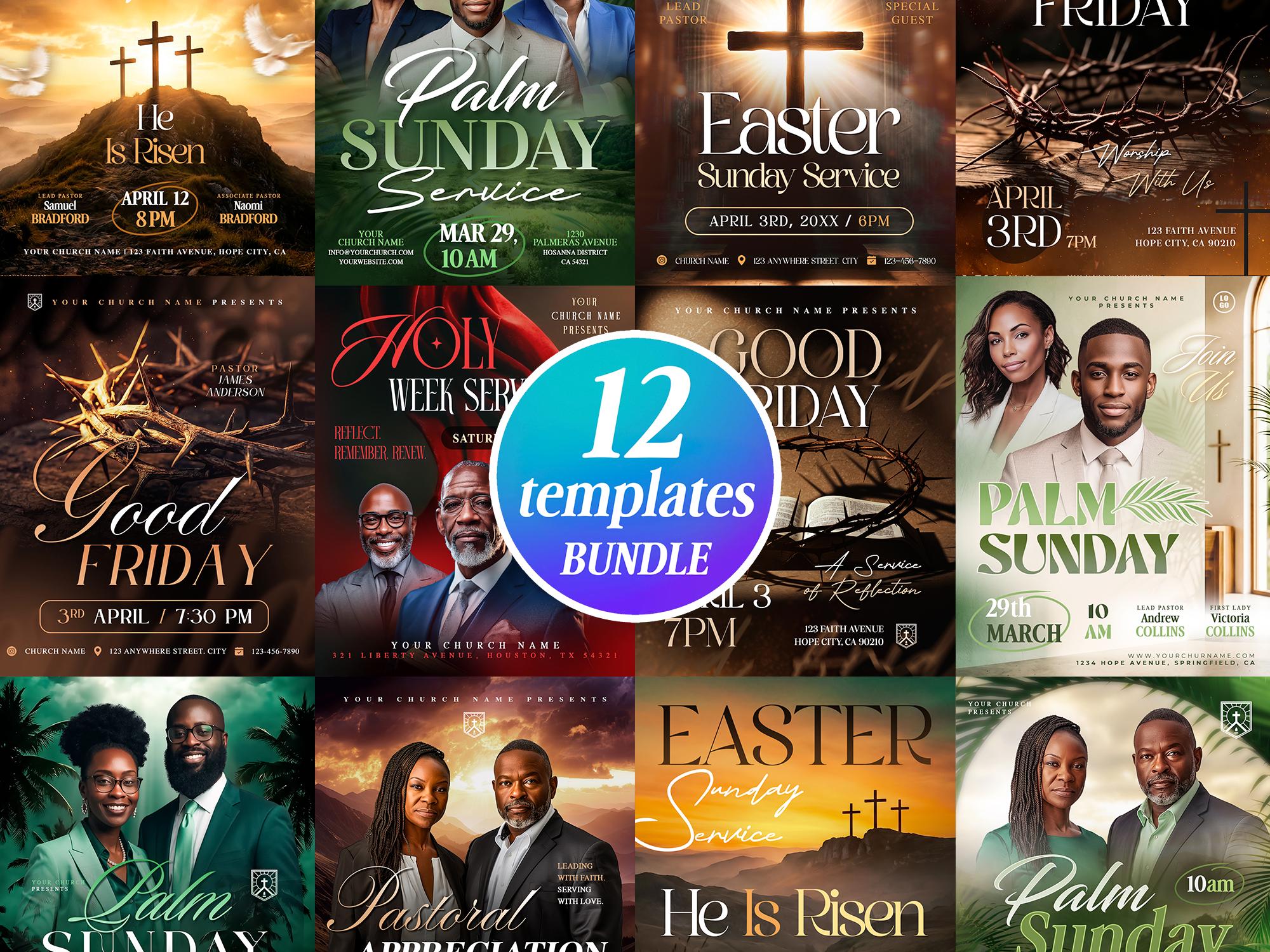 Spring Sunday Service Flyer 12 Bundle Easter Church Flyers: Sunday Service, Good Friday, Palm ...