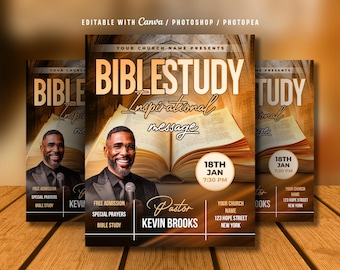 Editable Bible Study Church Flyer: Prayer Service, Revival Church (Canva, PSD File, Digital Download)