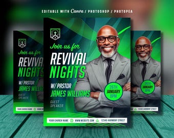Redigerbar Revival Nights kyrkoflyermall: Revival Worship (Canva, Photoshop, digital nedladdning)