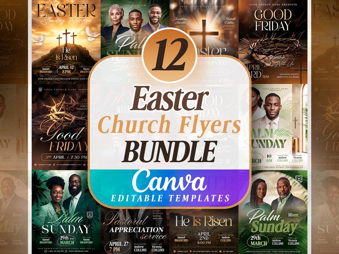Spring Sunday Service Flyer 12 Bundle Easter Church Flyers: Sunday Service, Good Friday, Palm ...