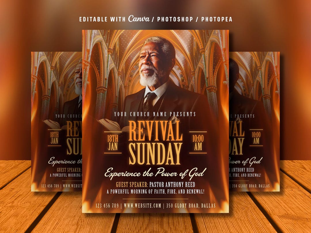 Revival Flyer.pdf Editable Church Revival Flyer Template: Sunday Youth Worship, Fire ...