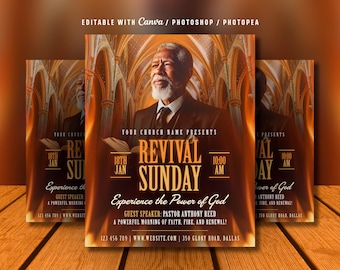 Editable Church Revival Flyer Template: Sunday Youth Worship, Fire Revival (Canva & Photoshop, Digital Download)