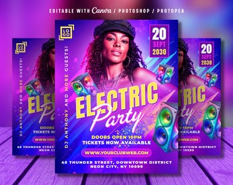 Plantilla de volante para fiesta morado eléctrico: Evento de DJ de neón (descarga digital)