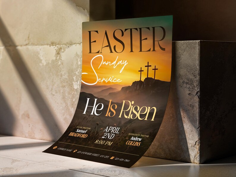 Small Church Resurrection Program Easter Sunday Flyer Template: Resurrection Church Event Design, Sunday ...