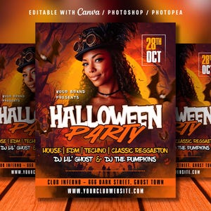 Bearbeitbare Halloween-Party-Flyer-Vorlage: Gruseliges Club-Event (Canva, Photoshop)