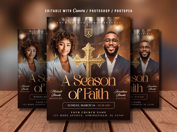 Editable Church Flyer: Sunday Service Celebration, Worship Church (Canva Photoshop Template, Digital Download)