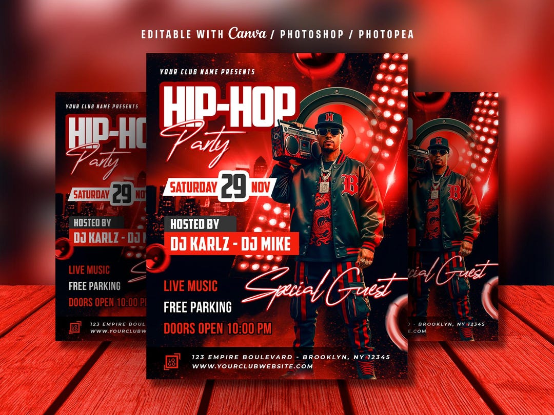 Editable Hip Hop Party Flyer: Urban Night DJ Music Event Flyer (PSD ...