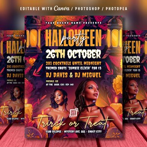 Halloween Club Party Flyer Vorlage: Spooky DJ Night (Canva / Photoshop)