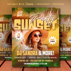 Sunset Beach Summer Party Flyer, Editable Club Event Poster, Tropical Vibes, DJ Party Flyer, Beach Party, Canva, Photoshop, Instant Download