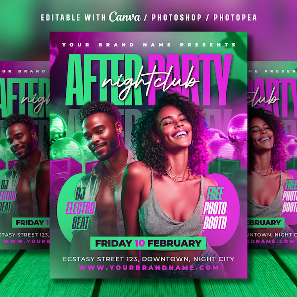 After Party Flyer Template: Nightclub Event Design (Canva & PSD)