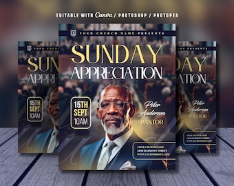 Sunday Pastor Appreciation Church Flyer: Church Anniversary, Celebration Design (Canva Photoshop Template, Digital Download)