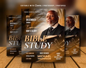 Editable Church Flyer Template: Bible Study, Sunday Worship, Christian Event (Canva & Photoshop, Digital Download)