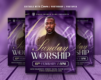 Editable Sunday Worship Flyer Template: Church Service, Christian Event (Canva & Photoshop, Digital Download)