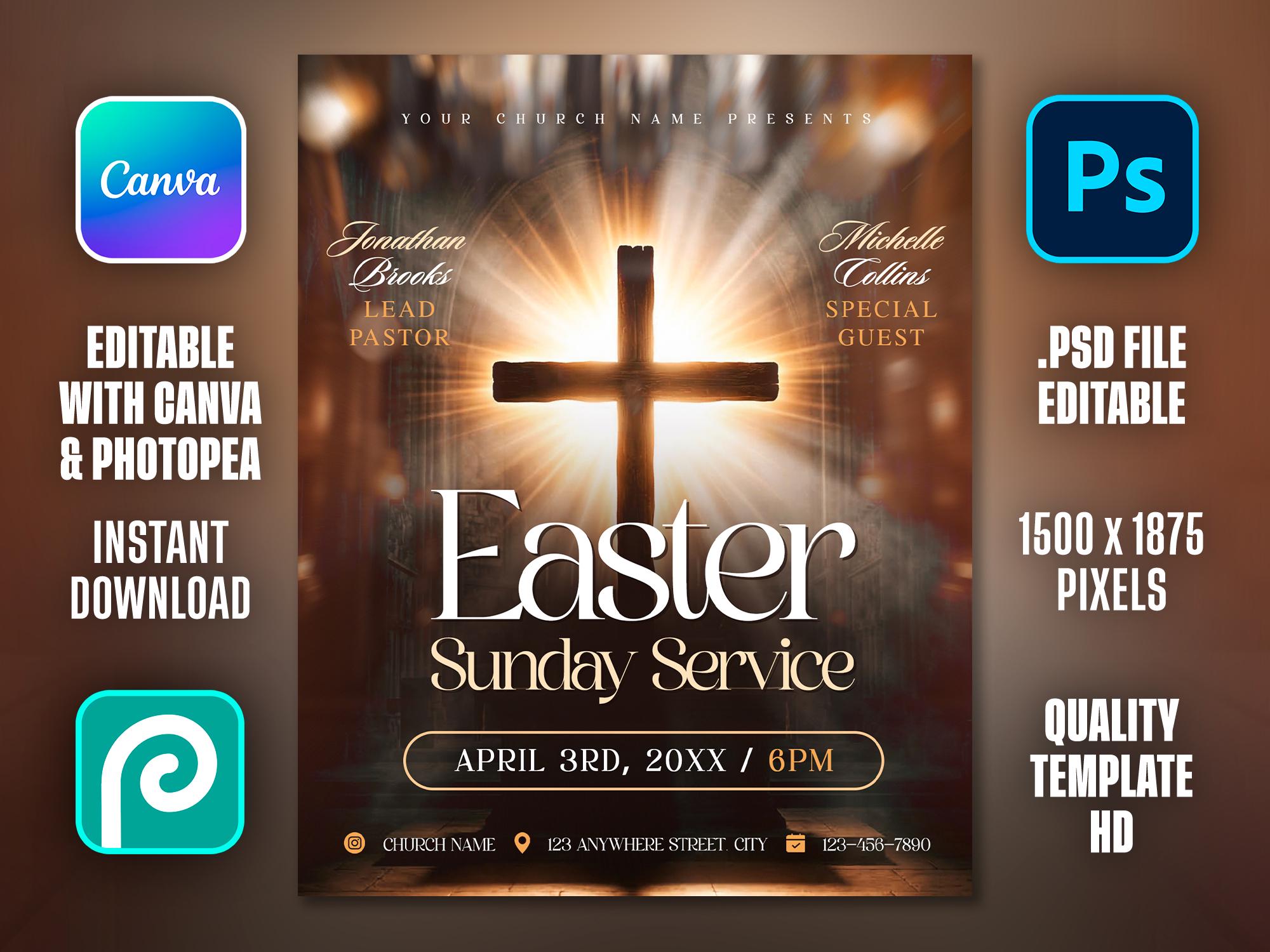 Easter Sunday Flyer Template: Resurrection Church Event Design, Sunday ...